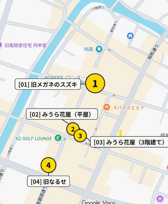 銀座通りの4物件の地図